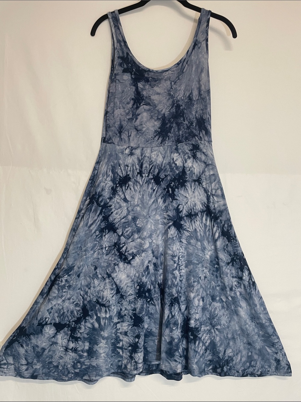 Easy Summer Indigo tie dye tank dress flowy pockets everyday weekend retro NWT M